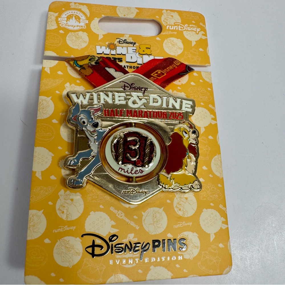 NWT. Disney RunDisney 2025 Wine & Dine Half Marathon Lady & The Tramp Medal Pin